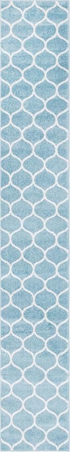 Rugs.com Lattice Frieze Collection Rug – 2' x 13' Runner Light Blue Medium Rug Perfect for Living Rooms, Large Dining Rooms, Open Floorplans