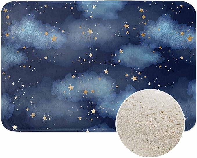 Stars and Clouds Bath Rugs for Bathroom Durable Flannel Bath Rug Clearance Mats for Forlaundry Room and Kitchen Decor Carpt Washable 20 X 32 Inch Mat