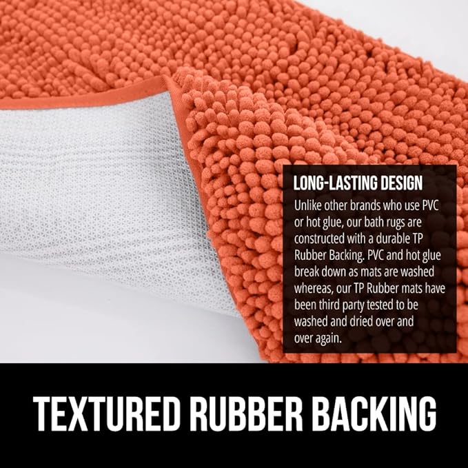 GORILLA GRIP Plush Absorbent Shaggy Chenille Bath Rug Mat for Oval Toilet Base with Rubber Backing, Machine Washable Rugs, Soft Microfiber Contour Mats for Toilets, Bathroom Decor, Coral