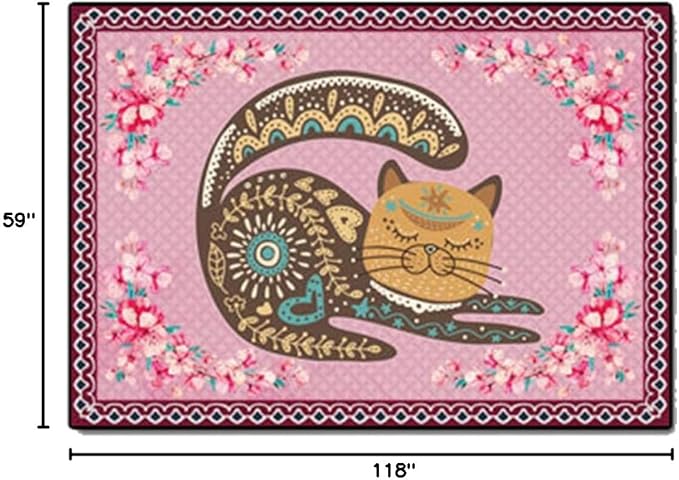 Cartoon Animal Pattern Area Rug Cute Cat Luxury Floral Decor for Carpet Farmhouse Bedroom Living Room Rugs Bathroom Kitchen Runner Mat Indoor Outdoor Non Slip Doormat 5' X 10'