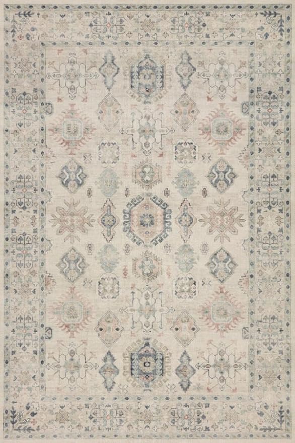 Loloi Hathaway Collection HTH-04 Beige/Multi 3'-6" x 5'-6", .25" Thick Accent Rug, Soft, Durable, Printed, Modern, Low Pile, Non-Shedding, Easy Clean, Living Room Rug