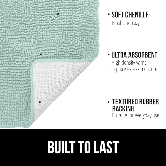 GORILLA GRIP Bath Rug Mat 48x24, Soft Absorbent Chenille, Quick Dry Microfiber Mats, Rubber Backing Washable Shower Floor Rugs, Bathmat Runner, US Designed Bathroom Home Decor Accessories Seablue