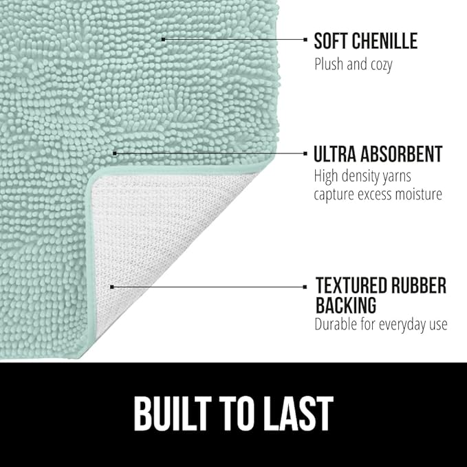 GORILLA GRIP Bath Rug Mat 44x26, Soft Absorbent Chenille, Quick Dry Microfiber Mats, Rubber Backing Washable Shower Floor Rugs, Bathmat Runner, US Designed Bathroom Home Decor Accessories Seablue