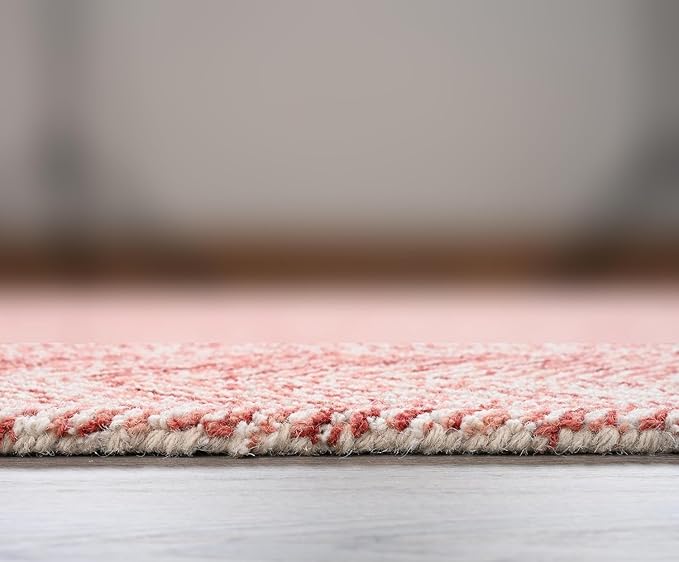 Modern Herringbone Chevron Collection Handcrafted Wool Area Rug - Durable, Zigzag Pattern, for High Traffic, Contemporary Design for Living Room, Bedroom, Dining Room Decor (Blush Pink, 9' x 9')