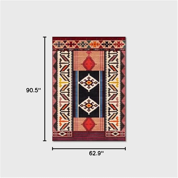 Vintage Boho Area Rugs Multicolor Ethnic Style Geometric Splicing Carpets Bedroom Living Room Kitchen Floor Mats Indoor Outdoor Non-Shedding Runner Rug Home Décor Carpet 5.2' X 7.5'