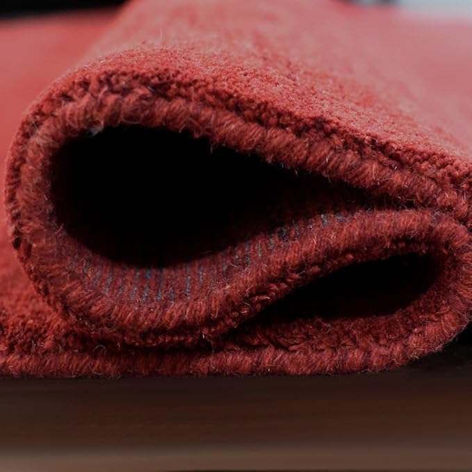 Hand Knotted Loom Wool ECO-Friendly Area Rugs - 10'x10', Octagon, Red Color, Solid Plain Design, High Pile Thick Handmade Anti Skid Area Rugs for Living Room, Bed Room (L00111)