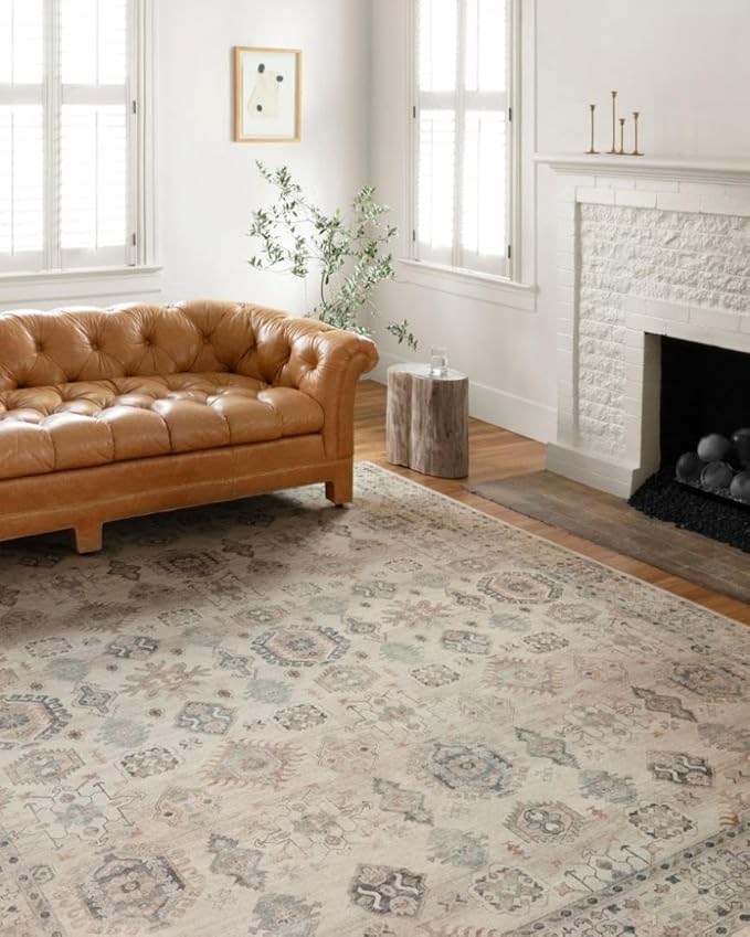 Loloi Hathaway Collection HTH-04 Beige/Multi 3'-6" x 5'-6", .25" Thick Accent Rug, Soft, Durable, Printed, Modern, Low Pile, Non-Shedding, Easy Clean, Living Room Rug