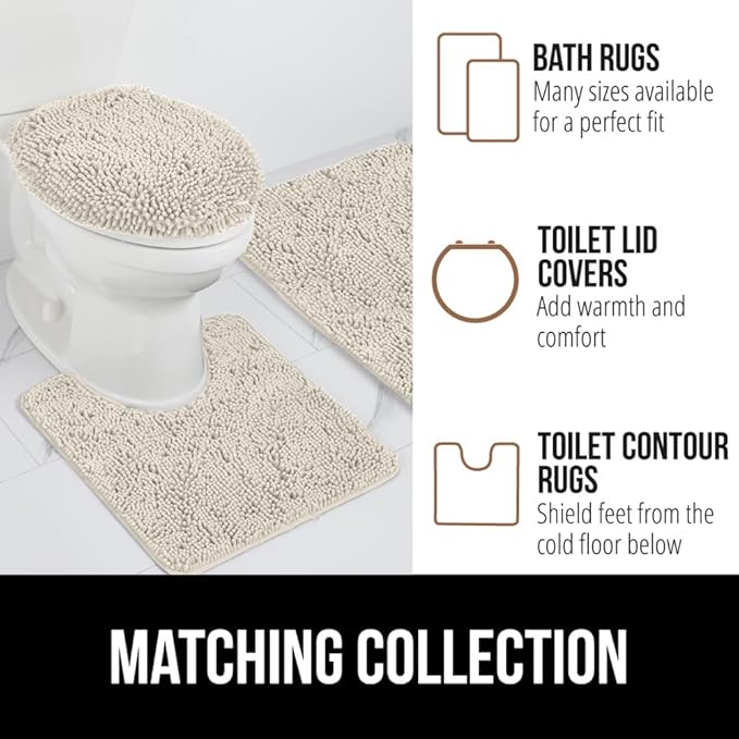GORILLA GRIP Bath Rug Mat 48x24, Thick Absorbent Chenille, Quick Dry Microfiber Mats, Rubber Backing Washable Shower Floor Rugs, Bathmat Runner, US Designed Bathroom Home Decor Accessories Dusty Cloud