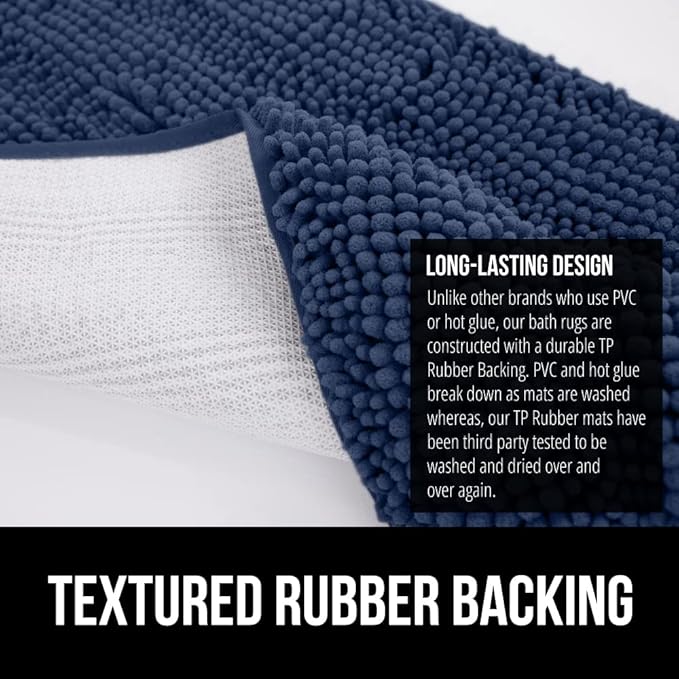 GORILLA GRIP Bath Rug Mat 70x24, Soft Absorbent Chenille, Quick Dry Microfiber Mats, Rubber Backing Washable Shower Floor Rugs, Bathmat Runner, US Designed Bathroom Home Decor Accessories Navy Blue
