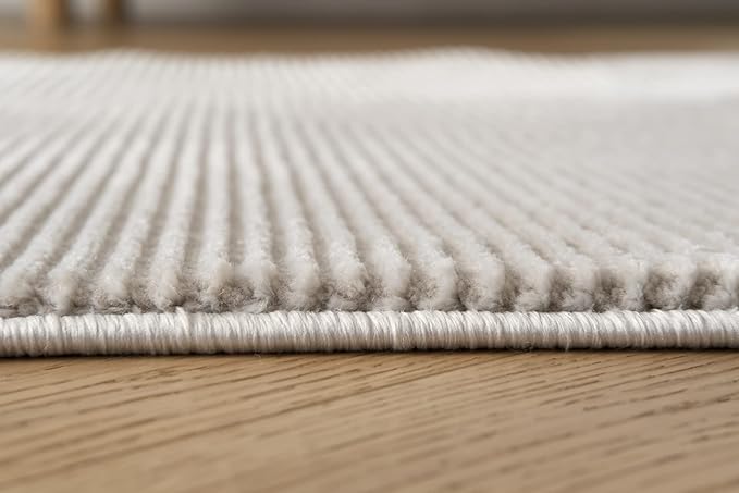 Revival Rugs Stripe 6'7"x9' Washable Area Rug for Living Room Bedroom - 100% Recycled Oeko-TEX Certified, Medium Pile, Taupe