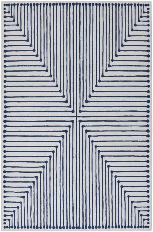 GLN Rugs Contemporary Collection - Machine Washable Area Rug, Contemporary Washable, Non Slip, Low Pile Chenille Rug, Living Room, Bedroom, Kitchen Rug (2' x 3' Blue Ivory)