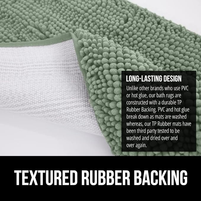 GORILLA GRIP Bath Rug Mat 36x24, Soft Absorbent Chenille, Quick Dry Microfiber Mats, Rubber Backing Washable Shower Floor Rugs, Bathmat Runner, US Designed Bathroom Home Decor Accessories Sage Green