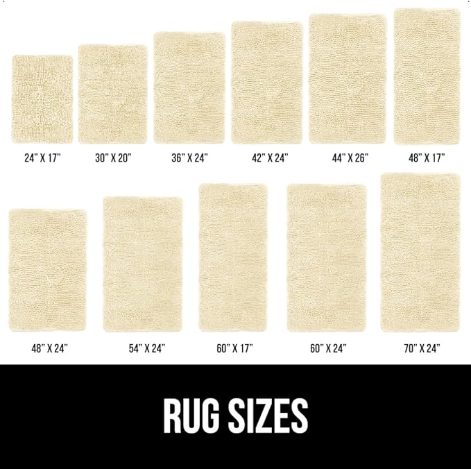 GORILLA GRIP Bath Rug Mat 60x24, Thick Soft Absorbent Chenille, Quick Dry Microfiber Mats, Rubber Backing Machine Washable Shower Floor Rugs, Bathmat Runner, Bathroom Home Decor Accessories, Sand