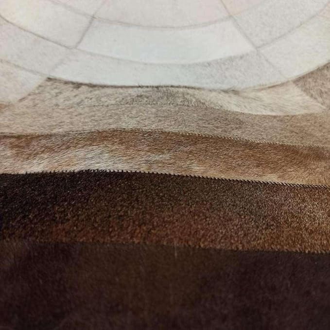 Round Faux Cowhide Leather Rug – Rustic Western Boho Farmhouse Concentric Rings Non-Slip Durable Faux Leather Round Area Carpet for Living Room Bedroom Office – Brown & White, 3×3ft