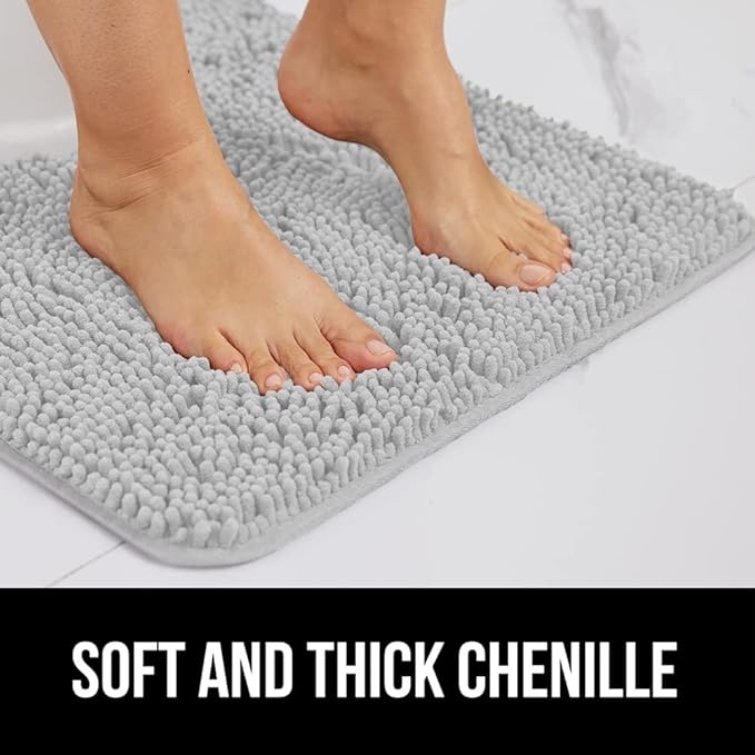 GORILLA GRIP Bath Rug Mat 44x26, Soft Absorbent Chenille, Quick Dry Microfiber Mats, Rubber Backing Washable Shower Floor Rugs, Bathmat Runner, US Designed Bathroom Home Decor Accessories Light Gray