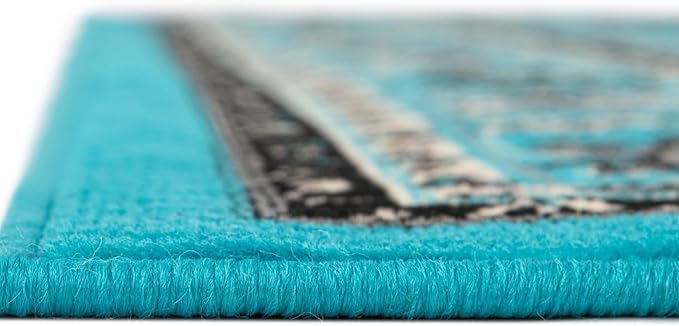 Unique Loom Sialk Hill Collection Area Rug - Washington (8' Square Turquoise/Black)