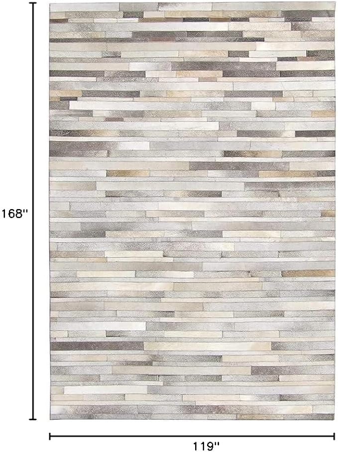 Cowhide Leather Rug for Living Room 9.9x14 Natural Leather Rug Modern Stripes Style Floor Carpet for Home Decor | Superior Indoor Area Rug, Dark Grey