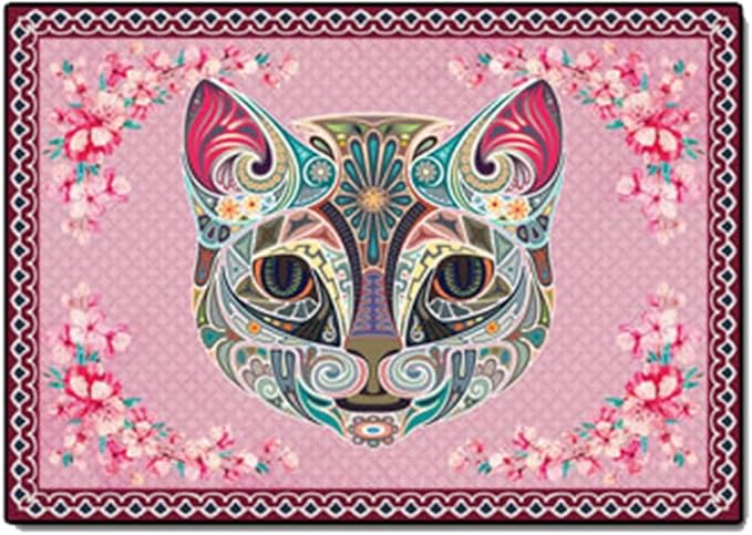 Cartoon Animal Pattern Area Rug Cute Cat Luxury Floral Decor for Carpet Farmhouse Bedroom Living Room Rugs Bathroom Kitchen Runner Mat Indoor Outdoor Non Slip Doormat 5' X 10'