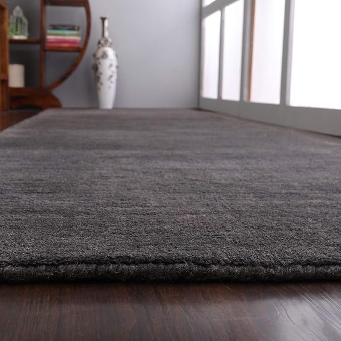 Hand Knotted Loom Wool ECO-Friendly Area Rugs - 2'6''x10', Runner, Charcoal Color, Solid Plain Design, High Pile Handmade Anti Skid Area Rugs for Living Room, Bed Room (L00111)