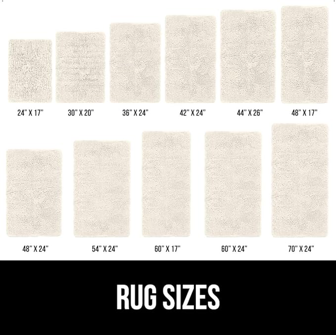GORILLA GRIP Bath Rug Mat 36x24, Soft Absorbent Chenille, Quick Dry Microfiber Mats, Rubber Backing Washable Shower Floor Rugs, Bathmat Runner, US Designed Bathroom Home Decor Accessories Ivory Cream