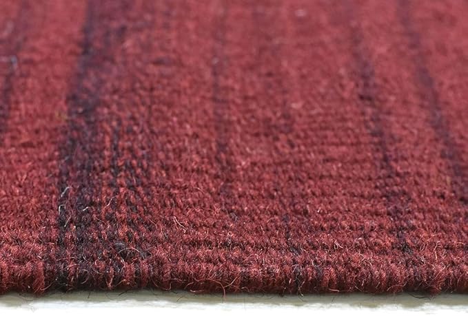 Rugsotic Carpets Hand Woven Flat Weave Kilim Wool ECO-Friendly Area Rugs - 8'x10', Rectangle Shape, Dark Red Color, Solid Plain Design, Low Pile Handmade Rugs for Living Room, Bed Room (D00111)