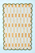 Hand-Tufted Wool Area Rug with Scalloped Edges, Beige and Green Plaid Pattern, Cozy and Soft Accent Rug for Living Room, Bedroom, and Nursery, Handmade Decorative Rug