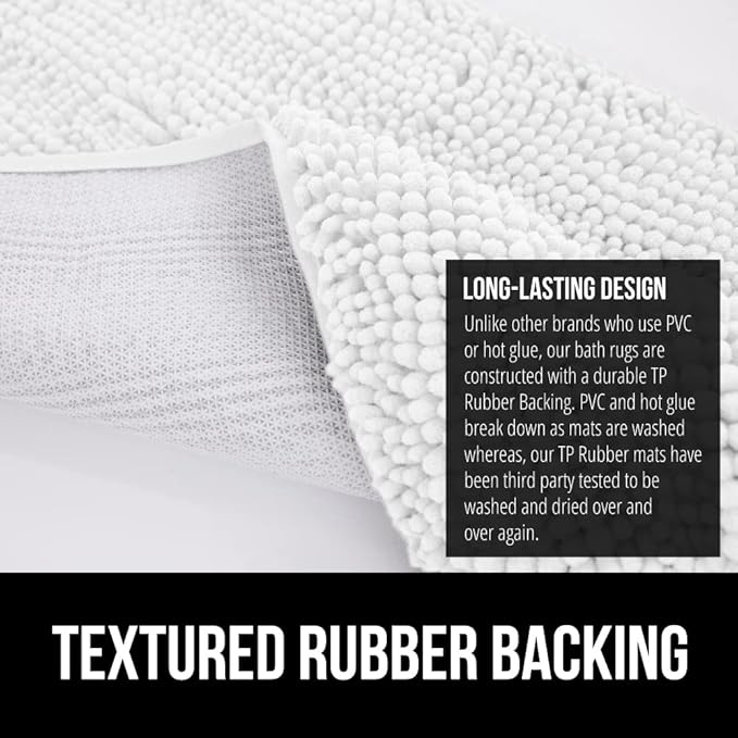 GORILLA GRIP Bath Rug Mat 54x24, Thick Soft Absorbent Chenille, Quick Dry Microfiber Mats, Rubber Backing Washable Shower Floor Rugs, Bathmat Runner, US Designed Bathroom Home Decor Accessories White
