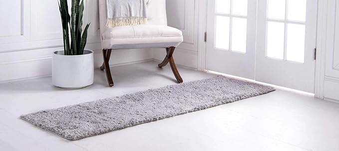 Unique Loom Davos Shag Collection Area Rug - Solid (2' 2" x 6' 9" Runner, Sterling)
