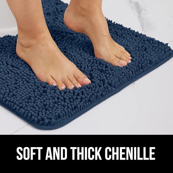 GORILLA GRIP Bath Rug Mat, Thick Soft Absorbent Chenille, Quick Dry Microfiber Mats, Rubber Backing Washable Shower Floor Rugs, US Designed Bathroom Bathmat Home Decor Accessories, 24x17, Navy