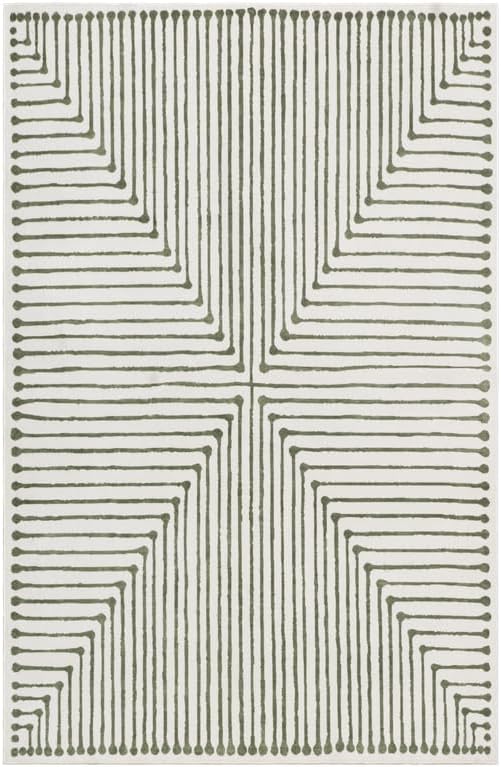 GLN Rugs Contemporary Collection - Machine Washable Area Rug, Contemporary Washable, Non Slip, Low Pile Chenille Rug, Living Room, Bedroom, Kitchen Rug (2' x 3' Green Beige)