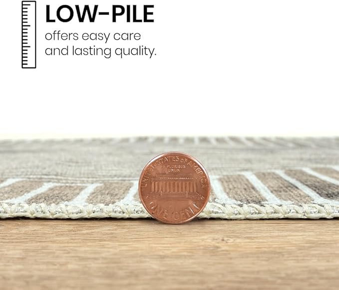 GLN Rugs Contemporary Collection - Machine Washable Area Rug, Contemporary Washable, Non Slip, Low Pile Chenille Rug, Living Room, Bedroom, Kitchen Rug (5' x 7' Lines Cream)