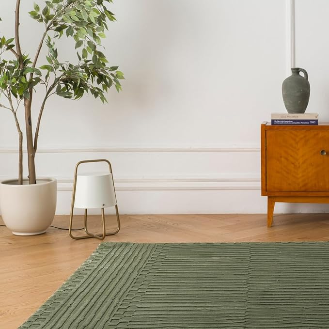 Revival Rugs Soloba 5'3"x7'10" Washable Area Rug for Living Room Bedroom - 100% Recycled Oeko-TEX Certified, Medium Pile, Green