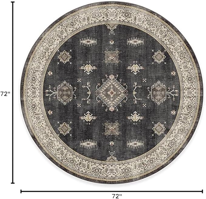 RUGGABLE Washable Vintage Area Rug – Verena Dark Wood 6 ft Round, Stain-Resistant, Non-Slip – Medium Machine Washable Rugs for Living Room, Bedroom, Hallway, Entryway & Office–with Cushioned Pad