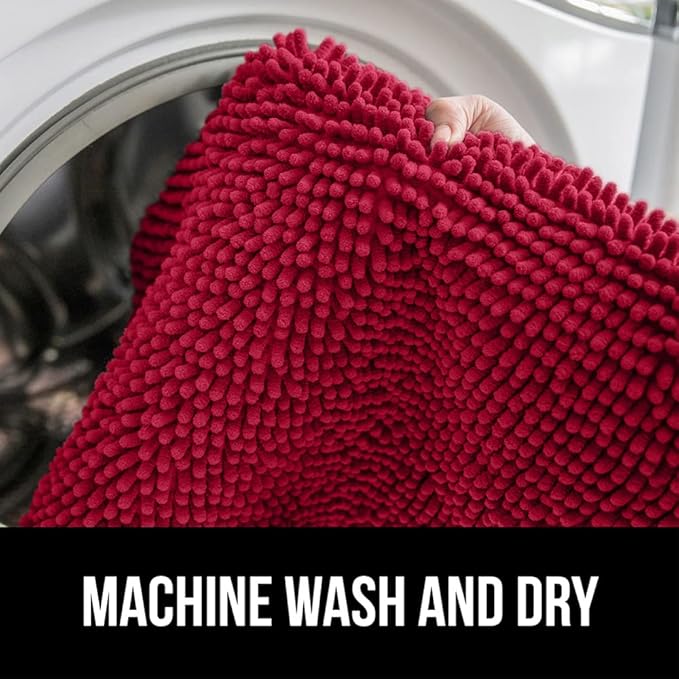 GORILLA GRIP Bath Rug Mat 30x20, Thick Soft Absorbent Chenille, Quick Dry Microfiber Mats, Rubber Backing Washable Shower Floor Rugs, US Designed Bathroom Bathmat Home Decor Accessories, Red