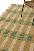 Hand-Tufted Wool Area Rug with Scalloped Edges, Beige and Green Plaid Pattern, Cozy and Soft Accent Rug for Living Room, Bedroom, and Nursery, Handmade Decorative Rug, 5x8 Ft