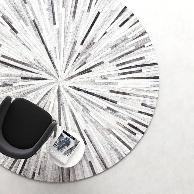 Faux Cowhide Round Area Rug | Non-Slip Leather Floor Carpet for Living Room, Bedroom, and Home Décor | Modern Stylish Accent Rug(Grey_3x3)