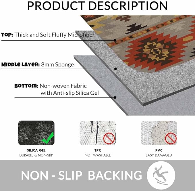 Geometric Pattern Bath Mats for Bathroom American Navajo Style Aztec Floor Bath Rugs Machine Washable Bathmat Carpet Rug Room Decor for Shower Floor 20 X 31 Inch Mat