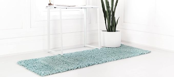Unique Loom Davos Shag Collection Area Rug - Solid (2' 7" x 20' Runner, Aqua)