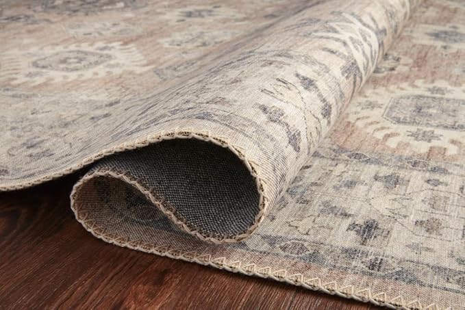 Loloi Hathaway Collection HTH-03 Java/Multi 7'-6" x 9'-6", .25" Thick Area Rug, Soft, Durable, Printed, Modern, Low Pile, Non-Shedding, Easy Clean, Living Room Rug