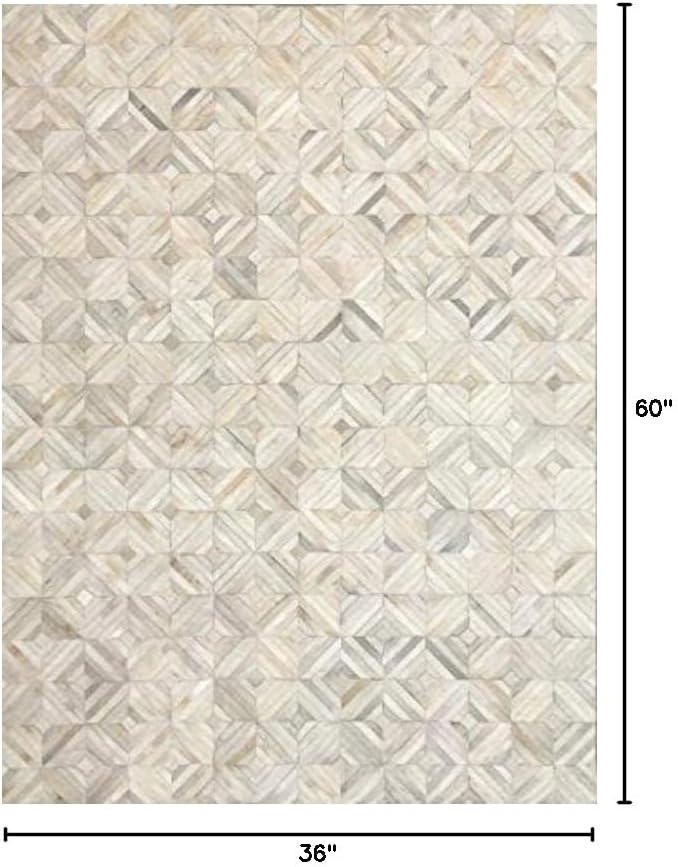 Premium Diamond Patterned Leather Area Rug - 3X5 ft - White- Luxury Non Slip Floor Accent for Dining Room, Living Room, Entryway, Elegant Collection Indoor Carpet