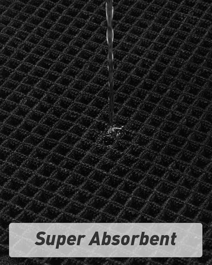 AMOAMI Upgraded Waffle Runner Rug Super Absorbent Non Slip Bath Mats for Bathroom Machine Washable Bathroom Runner Rug with Tassels, Ideal for Hallway Bedroom Laundry Room, 2'x 5'(24" x 60"), Black