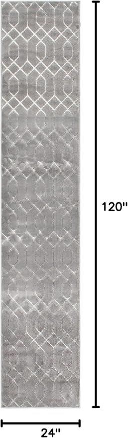 Unique Loom Marilyn Monroe Glam Collection Area Rug - Trellis (2' x 10' Runner, Gray Silver/ Silver)