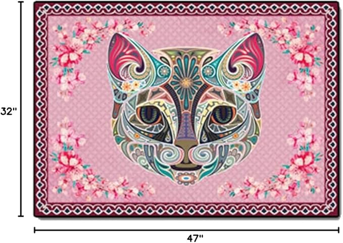 Cartoon Animal Pattern Area Rug Cute Cat Luxury Floral Decor for Carpet Farmhouse Bedroom Living Room Rugs Bathroom Kitchen Runner Mat Indoor Outdoor Non Slip Doormat 2.6' X 4'