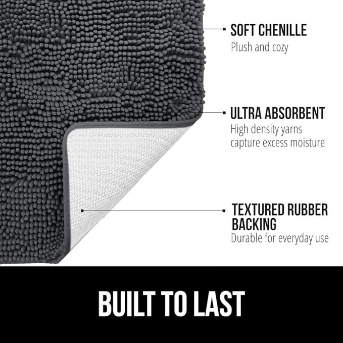 GORILLA GRIP Plush Absorbent Shaggy Chenille Bath Rug Mat for Oval Toilet Base with Rubber Backing, Machine Washable Rugs, Soft Microfiber Contour Mats for Toilets, Bathroom Decor, Charcoal