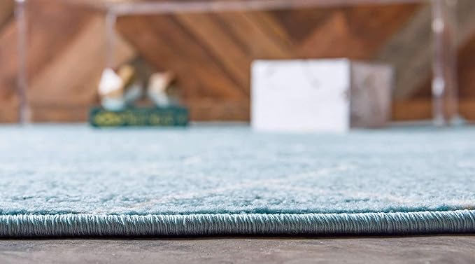 Unique Loom Trellis Frieze Collection Area Rug - Geometric (4' 1" Round, Light Blue/ Ivory)