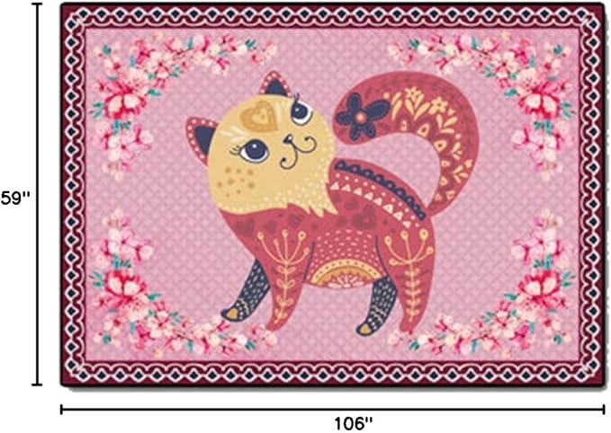 Cartoon Animal Pattern Area Rug Cute Cat Luxury Floral Decor for Carpet Farmhouse Bedroom Living Room Rugs Bathroom Kitchen Runner Mat Indoor Outdoor Non Slip Doormat 5' X 9'