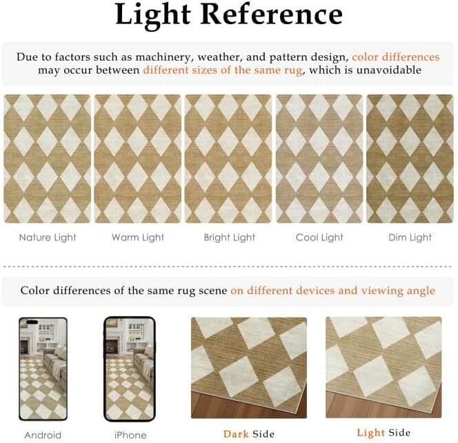 8x10 Checkered Area Rugs for Living Room Brown Machine Washable Large Rug Non-Slip Stain Resistant Low Pile Boho Accent Indoor Throw Carpet for Bedroom Dining Room Home Aesthetic Decor