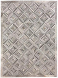 Premium Diamond Pattern Leather Area Rug, Geometric Cowhide Patchwork Carpet - 9X12 ft, Luxury Beige and Grey Non-Slip Floor Accent for Dining Room, Living Room, Hallway