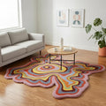 Irregular Shaped Handmade Wool Rug | Modern Colourful Stripe Premium Area Rug Perfect for Home Decor (IR-D, 3x3 ft)