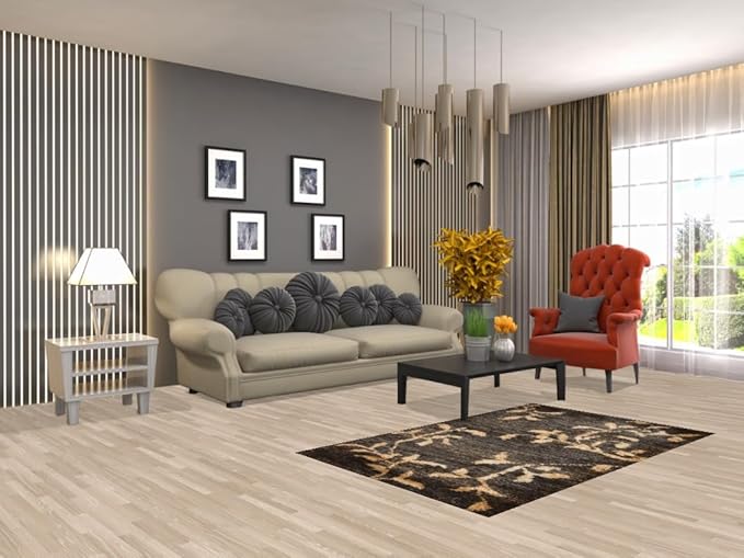 Rug Source Modern Collection Size 3x5 Abstract Area Rug, Hand-Knotted/Hand-Woven Black Floral/Nature Print Rug, Oriental Jute Carpet for Foyer, Entryway, Hallway